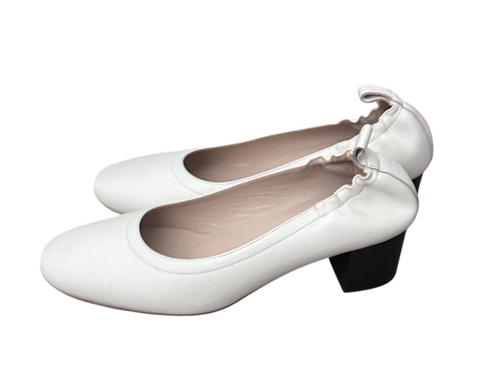 New Everlane The Day Heel Leather Slip On Pump Shoes Cream Size 10 Minimalist